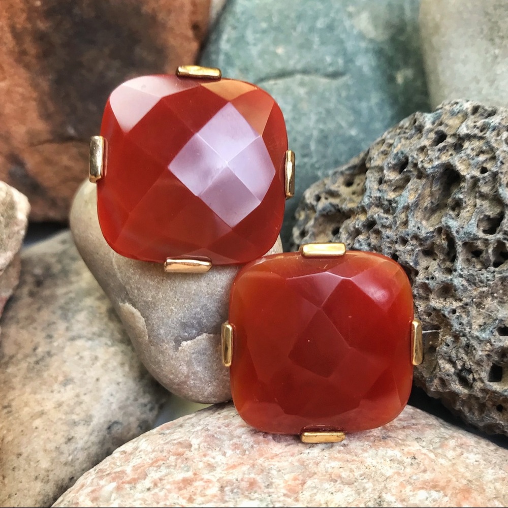 Vermilion Agate Set in 22K Gold Plate Earrings